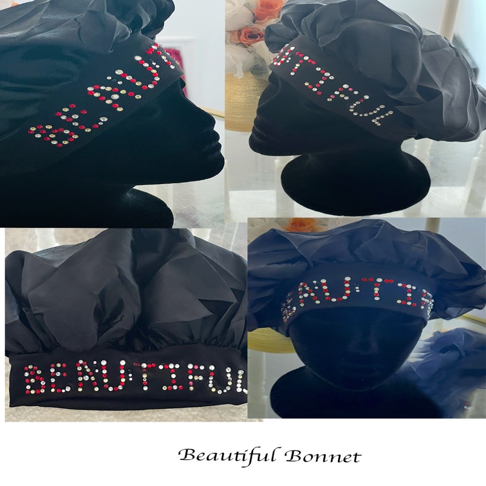 Beautiful Bonnet Elegant Black Bonnet with Colorful Embellishments